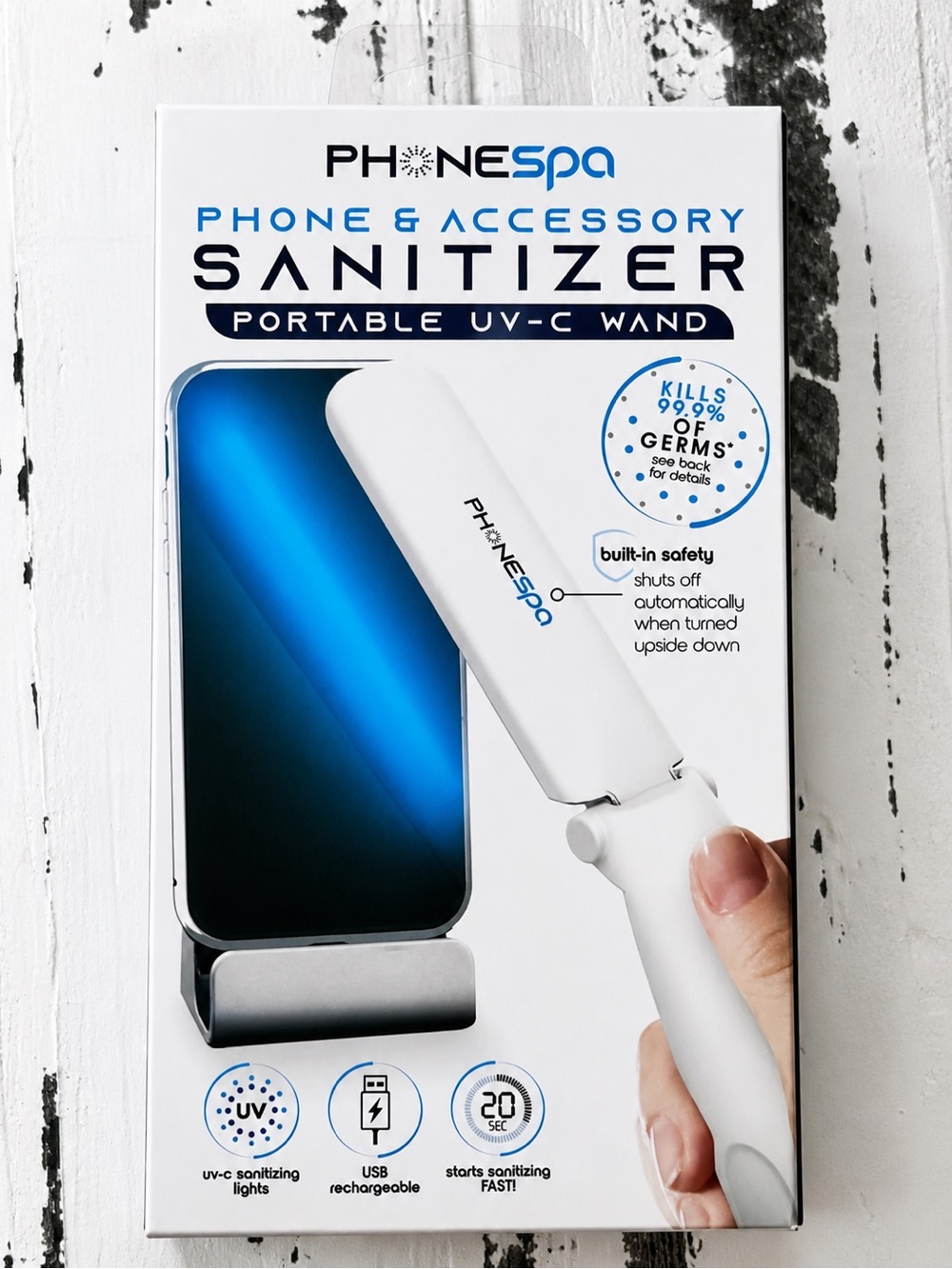PhoneSpa White Portable UV-C Phone & Accessory Sanitizer Wand